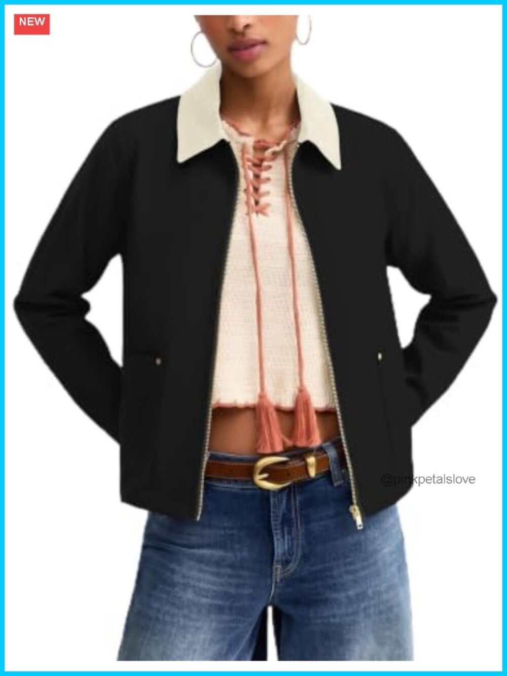 Micoson Womens Cropped Barn Jacket Zip Up Lightweight Coat Pockets